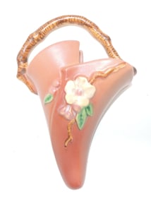 Roseville pink Apple Blossom wall pocket,
