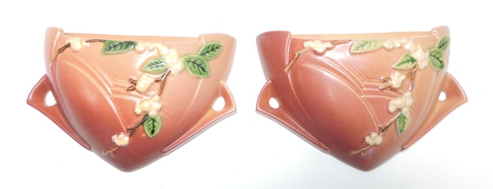 Roseville pink Snowberry lot of 2 wall pockets,