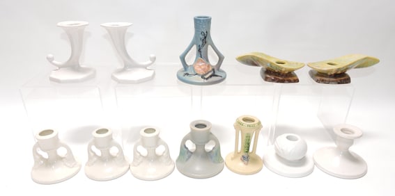 Roseville lot of 12 candle holders, 3 pair,