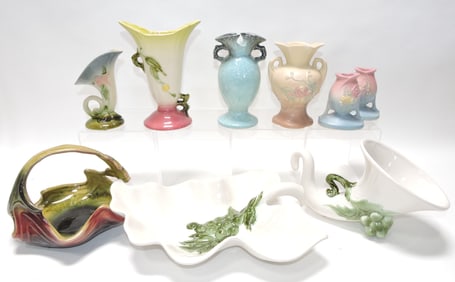 Hull Pottery lot of 9 pcs, 4 1/2" to 15"