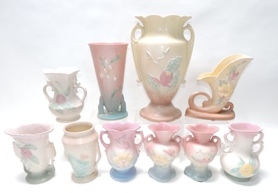 Hull Pottery lot of 10 vases, 6 1/2" to
