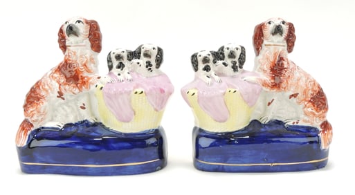 Staffordshire pair of spaniels with pups in