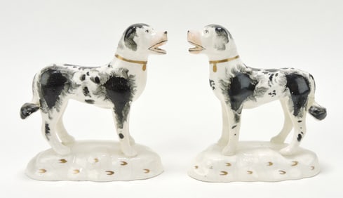 Staffordshire pair of black and white dogs