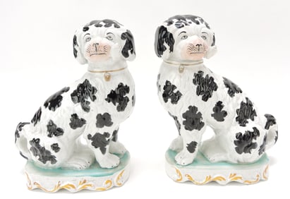 Staffordshire pair of black/white dogs with