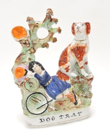 Staffordshire 'Dog Trav' with dog and