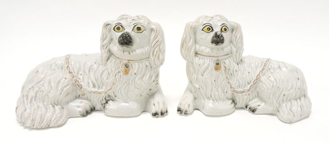 Staffordshire pair of recumbent spaniels,