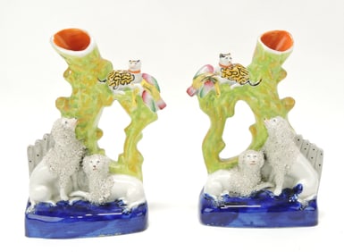 Staffordshire pair of spill vases with
