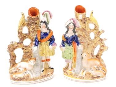 Staffordshire pair of spill vases with