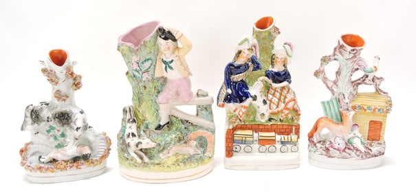 Staffordshire lot of 4 spill vases, 7 3/4" to