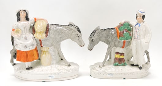 Staffordshire pair of figures with donkey,