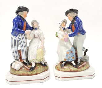 Prattware pair of figures, each of a courting