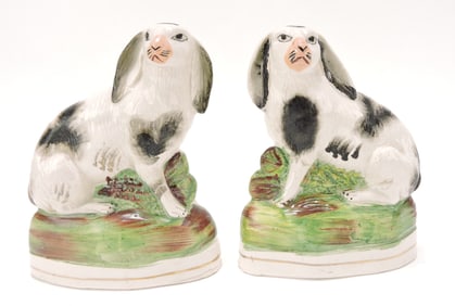 Staffordshire pair of figures of rabbits,