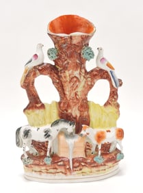 Staffordshire spill vase with horse, cow,