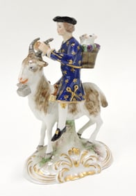 Pearlware figure of man riding goat off