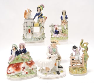 Staffordshire lot of 5 figures, 7 to 10",