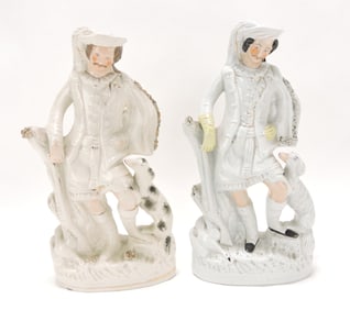 Staffordshire lot of 2 hunter with dog