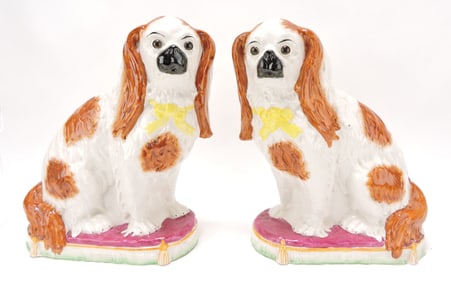 Staffordshire pair of large dogs on oval