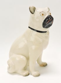 Staffordshire seated pug figure, 9"