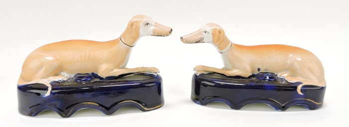 Staffordshire pair of large whippets on