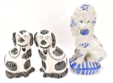 French pair of black and white spaniels,