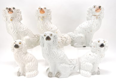Staffordshire lot of 6 spaniels, 9 1/2" to