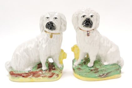 Staffordshire pair of maltese dogs on