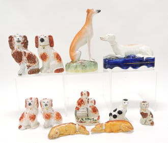 Staffordshire lot of 11 dogs, 1 1/2" to