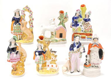 Staffordshire lot of 7 figures and spill