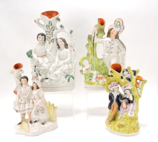 Staffordshire lot of 4 spill vases, 12" to