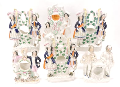 Staffordshire lot of 6 figural watch holders,