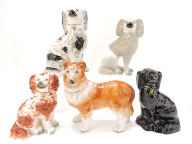 Staffordshire lot of 5 assorted dogs,