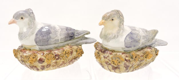 Staffordshire pair of covered pigeon