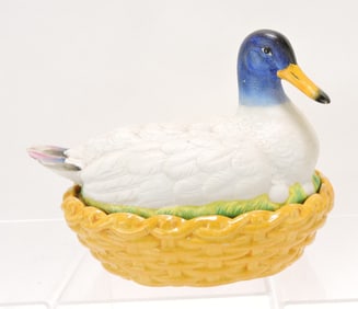 Staffordshire duck tureen, 7"h, 9"l,