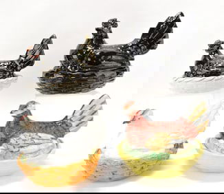 Staffordshire lot of 4 hens on nests,