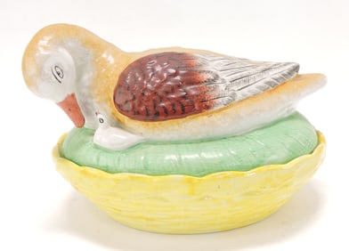 Staffordshire covered duck with