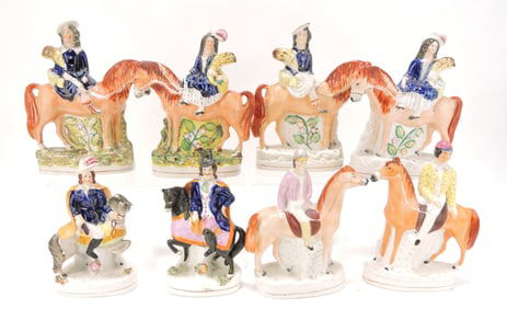 Staffordshire lot of 4 pair of equestrian