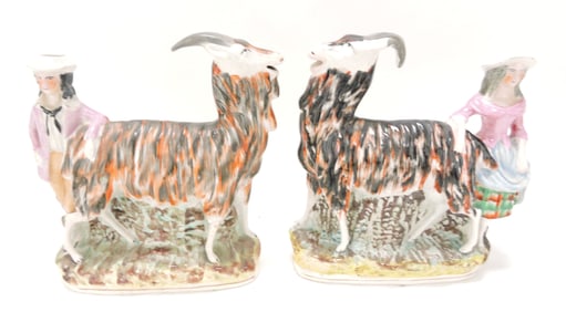 Staffordshire pair of goat with Royal