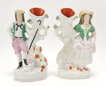 Staffordshire pair of spill vases with