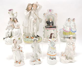 Staffordshire lot of 8 figures, 9" to 14",