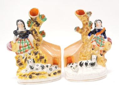 Staffordshire pair of spill vases, 7 1/2"