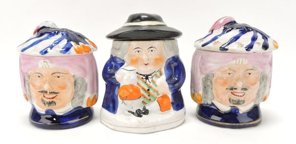 Staffordshire lot of 3 humidors tobacco