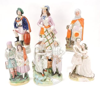 Staffordshire lot of 6 figures, 9" to 13",