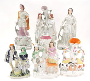 Staffordshire lot of 6 figures, 9" to 12",