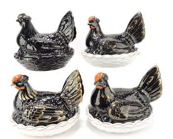 Staffordshire lot of 4 Jackfield hens on