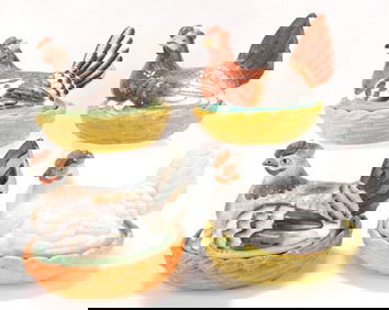 Staffordshire lot of 4 hens on nests,