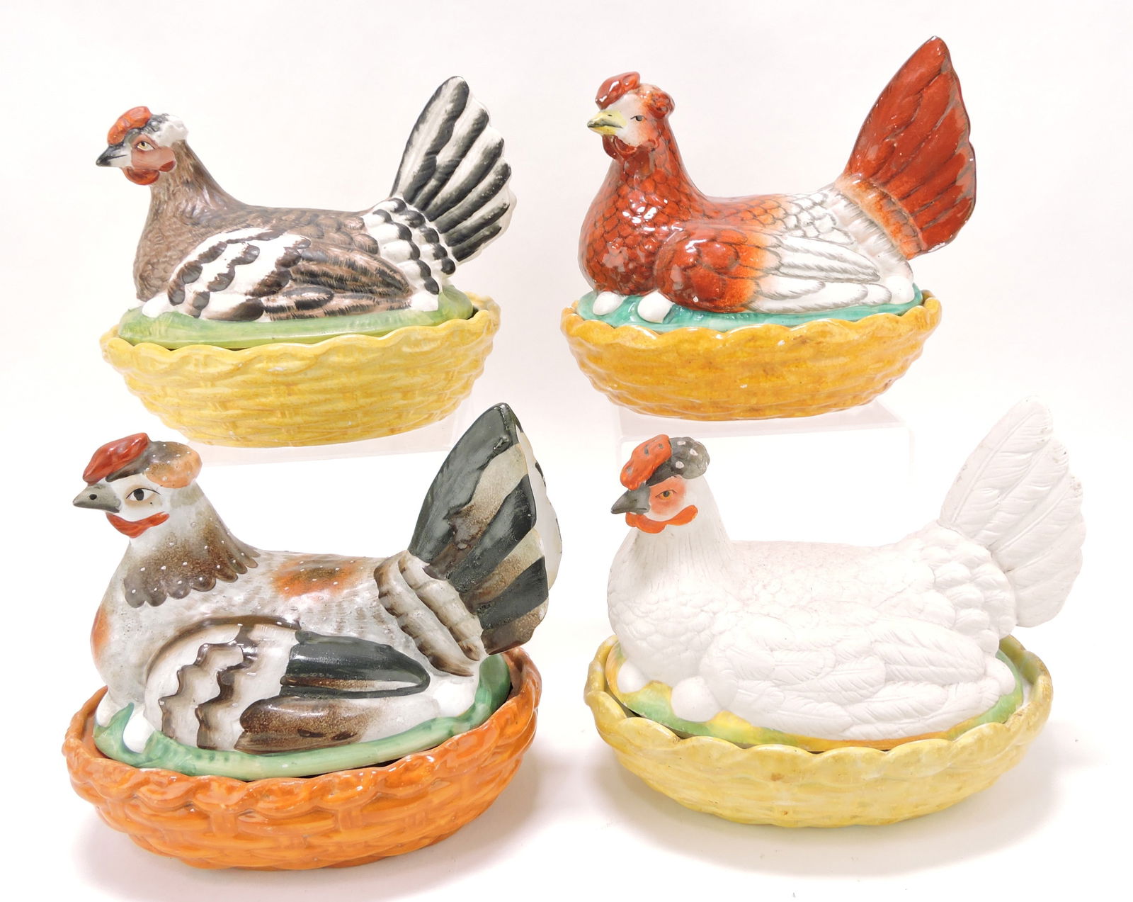 Staffordshire lot of 4 hens on nests, (1 of 1)