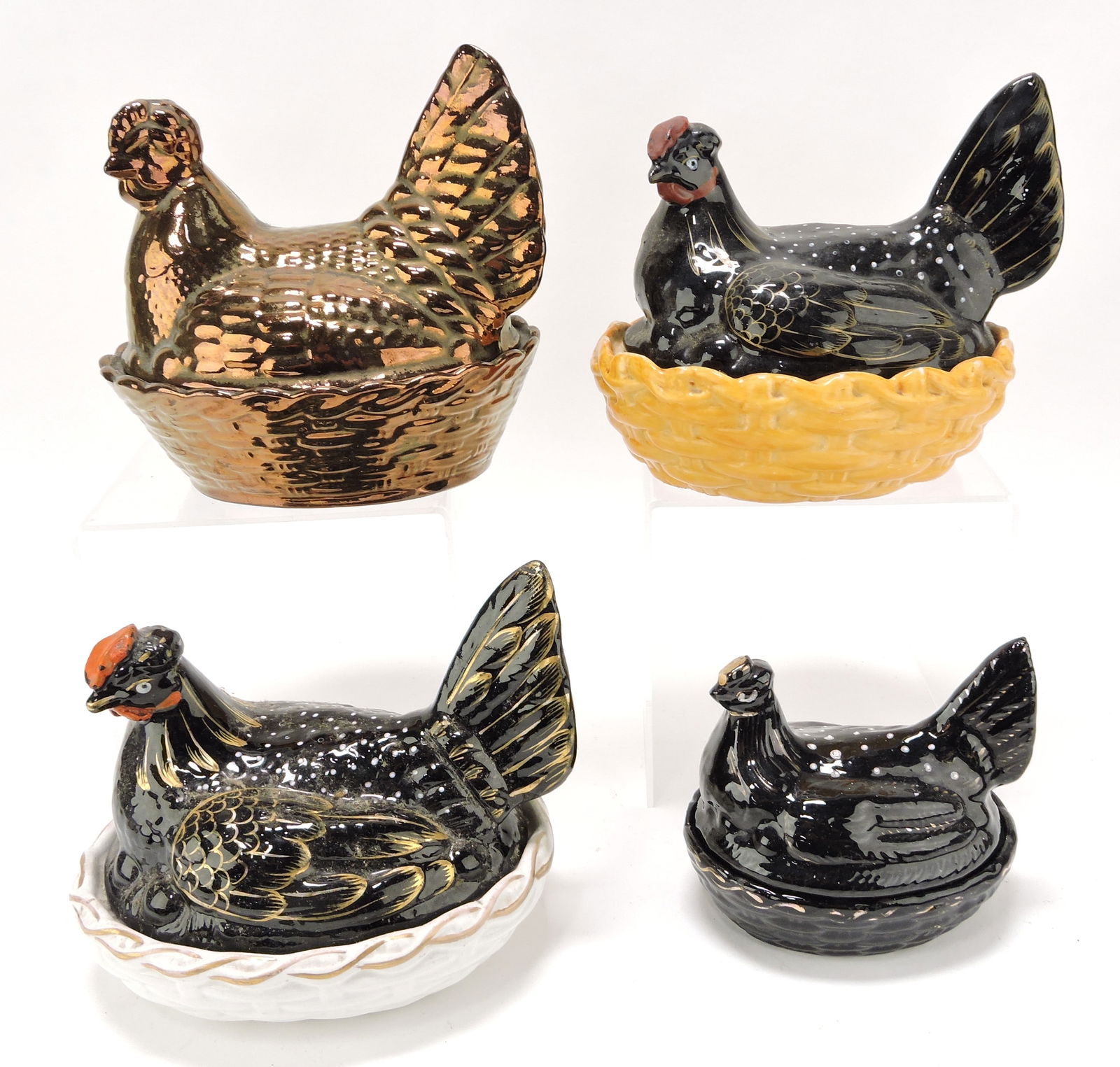 Staffordshire lot of 4 hens on nests, (1 of 1)