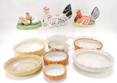 Staffordshire hen on nest lot of