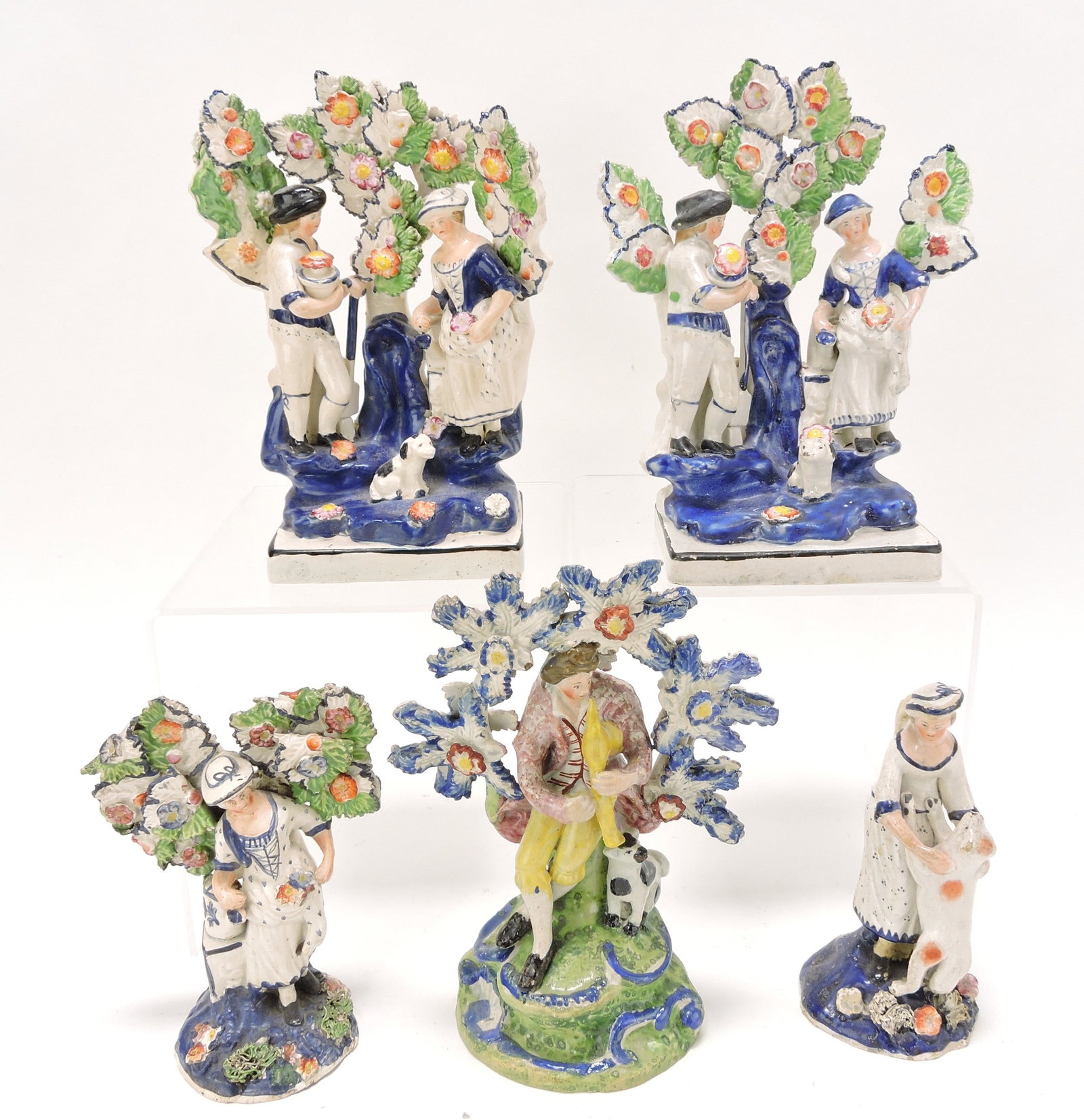 Staffordshire Pearlware lot of 5 figures,: 5 1/2" to 7", various condition