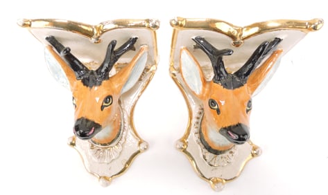 Staffordshire pair of deer bracket shelves,